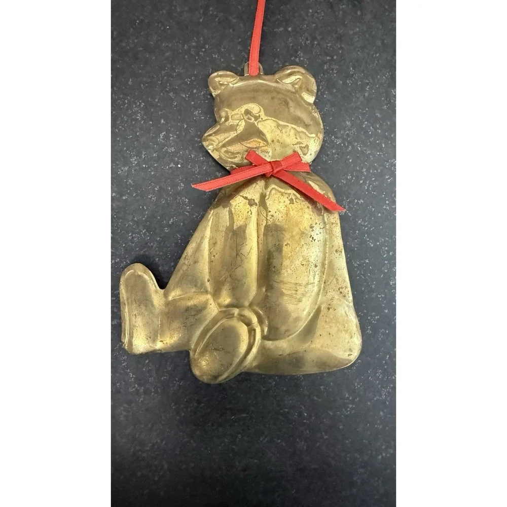 Lot Of 5 Vintage Department 56 Brass Teddy Bear Christmas Ornament Hanger 1984